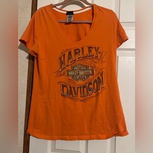 Harley Davidson Orlando Orange XL pre-owned woman v neck tee shirt